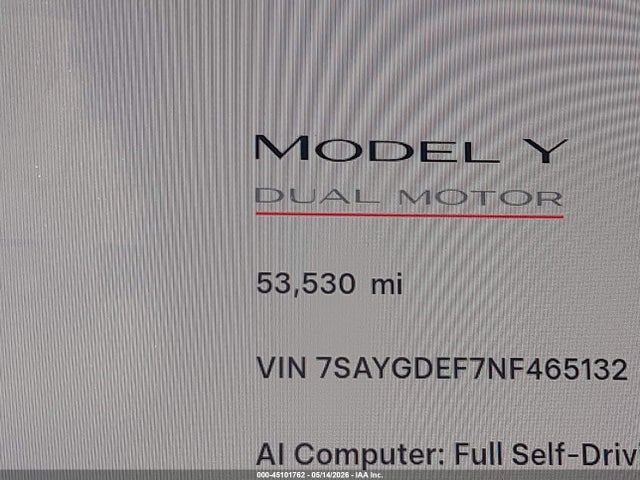 Auction sale of the 2022 Tesla Model Y Performance Dual Motor All-wheel Drive, vin: 7SAYGDEF7NF465132, lot number: 45101762
