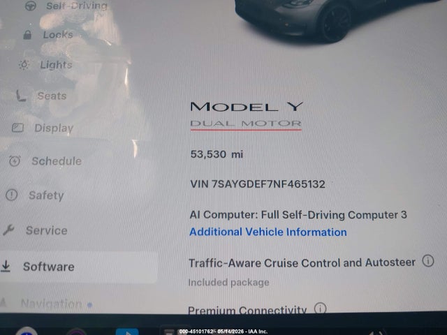 Auction sale of the 2022 Tesla Model Y Performance Dual Motor All-wheel Drive, vin: 7SAYGDEF7NF465132, lot number: 45101762
