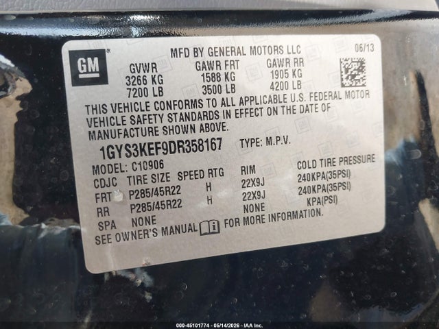 Продаж на аукціоні авто 2013 Cadillac Escalade Esv Platinum Edition, vin: 1GYS3KEF9DR358167, номер лоту: 45101774