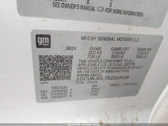45101795 :رقم المزاد ، 1GCUKJEL7SZ110028 vin ، 2025 Chevrolet Silverado 1500 4wd  Short Bed High Country مزاد بيع
