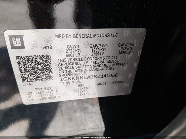 Aukcja sprzedaży 2019 Gmc Acadia Sle-1, vin: 1GKKNKLA3KZ141058, numer aukcji: 45101800