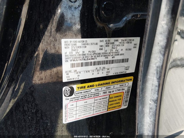 Aukcja sprzedaży 2020 Ford Expedition Limited, vin: 1FMJU1KT8LEA39671, numer aukcji: 45101812