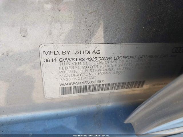 45101813 :رقم المزاد ، WAUBFAFL5FN002687 vin ، 2015 Audi A4 2.0t Premium مزاد بيع
