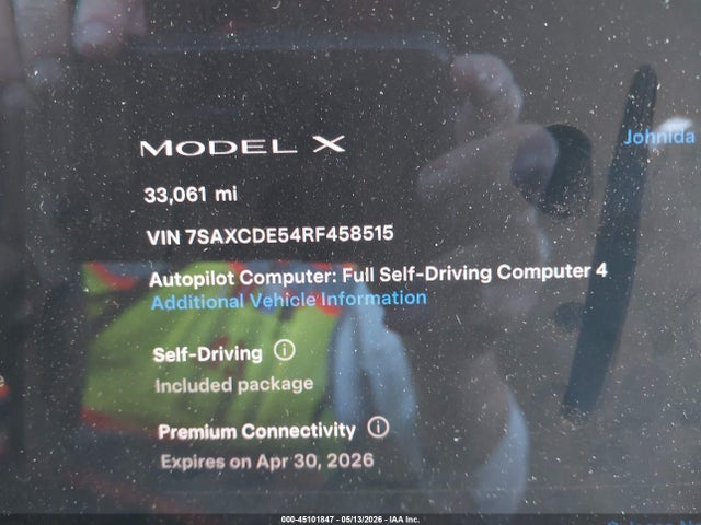 Продаж на аукціоні авто 2024 Tesla Model X Long Range, vin: 7SAXCDE54RF458515, номер лоту: 45101847