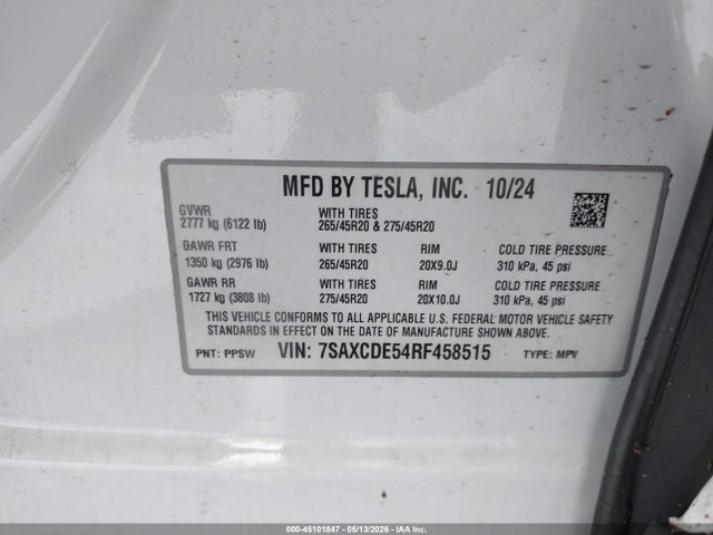 Продаж на аукціоні авто 2024 Tesla Model X Long Range, vin: 7SAXCDE54RF458515, номер лоту: 45101847