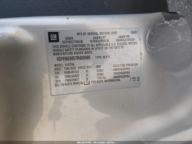 Aukcja sprzedaży 2007 Cadillac Escalade Standard, vin: 1GYFK63857R426985, numer aukcji: 45101852