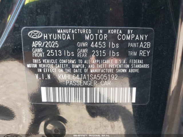Aukcja sprzedaży 2025 Hyundai Sonata Sel, vin: KMHL64JA1SA505192, numer aukcji: 45101871