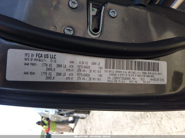 Aukcja sprzedaży 2016 Ram 1500 Laramie, vin: 1C6RR7NT7GS364849, numer aukcji: 45101881