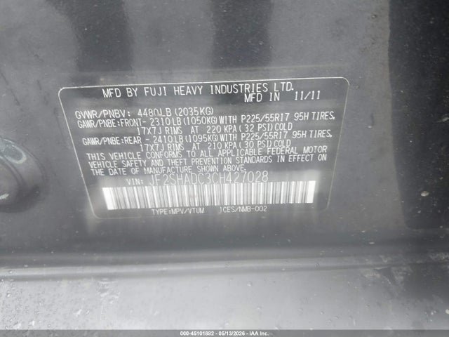 45101882 :رقم المزاد ، JF2SHADC3CH427028 vin ، 2012 Subaru Forester 2.5x Premium مزاد بيع