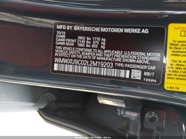 Aukcja sprzedaży 2020 Mini Hardtop Cooper S, vin: WMWXU9C02L2M19203, numer aukcji: 45101908