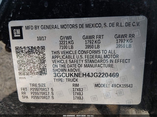 Продаж на аукціоні авто 2018 Chevrolet Silverado 1500 Wt, vin: 3GCUKNEH4JG220469, номер лоту: 45101915