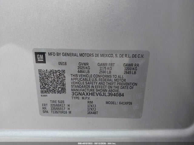 Продаж на аукціоні авто 2018 Chevrolet Equinox Ls, vin: 3GNAXHEV6JL394084, номер лоту: 45101933
