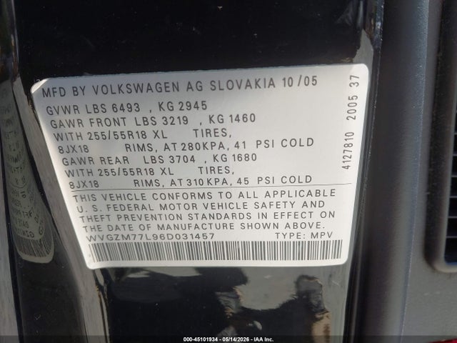 Aukcja sprzedaży 2006 Volkswagen Touareg V8, vin: WVGZM77L96D031457, numer aukcji: 45101934