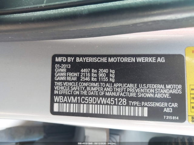 Продажа на аукционе авто 2013 Bmw X1 Sdrive28i, vin: WBAVM1C59DVW45128, номер лота: 45101949