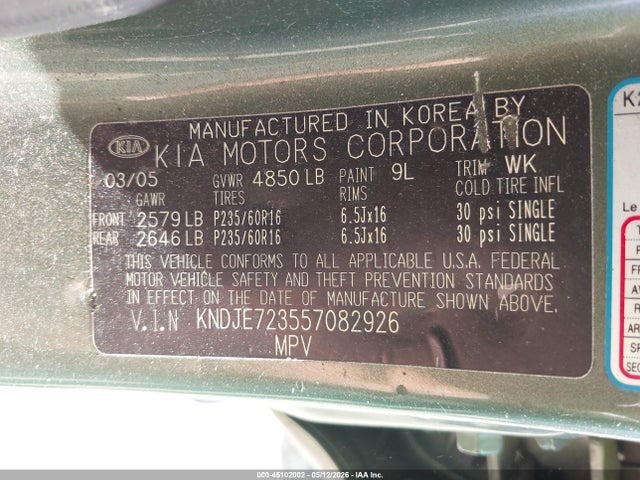45102002 :رقم المزاد ، KNDJE723557082926 vin ، 2005 Kia Sportage Ex V6/lx V6 مزاد بيع