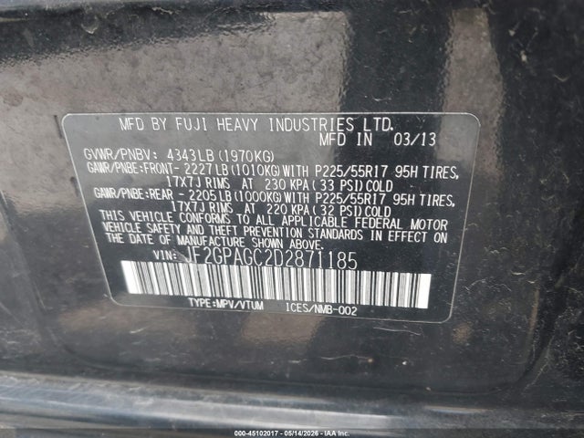 Aukcja sprzedaży 2013 Subaru Xv Crosstrek 2.0i Limited, vin: JF2GPAGC2D2871185, numer aukcji: 45102017