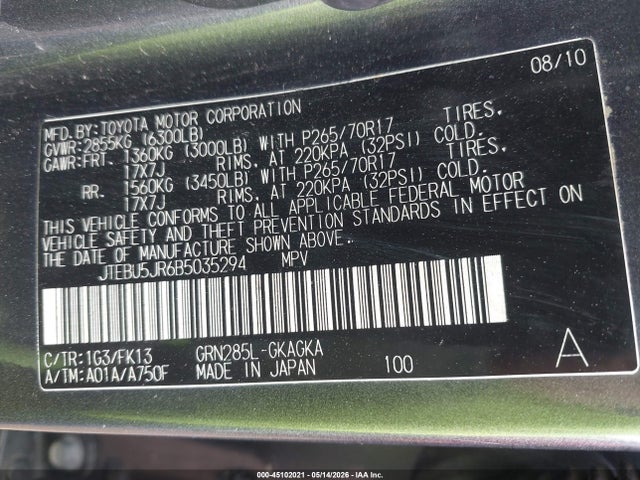 Продаж на аукціоні авто 2011 Toyota 4runner Sr5 V6, vin: JTEBU5JR6B5035294, номер лоту: 45102021