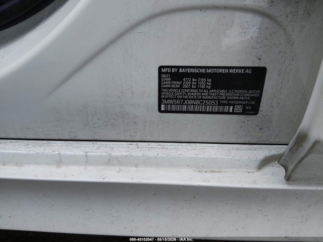 2022 Bmw 330i Xdrive მანქანა იყიდება აუქციონზე, vin: 3MW5R7J08N8C25053, აუქციონის ნომერი: 45102047