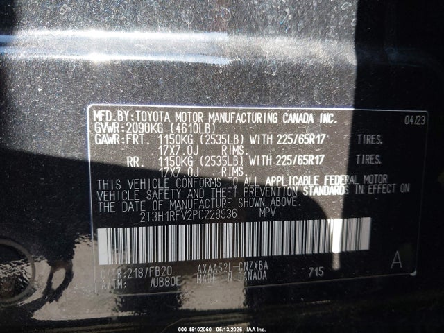 Aukcja sprzedaży 2023 Toyota Rav4 Le, vin: 2T3H1RFV2PC228936, numer aukcji: 45102060