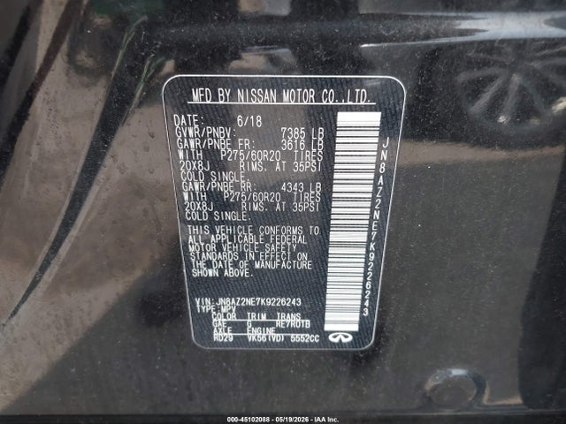 Продажа на аукционе авто 2019 Infiniti Qx80 Luxe, vin: JN8AZ2NE7K9226243, номер лота: 45102088