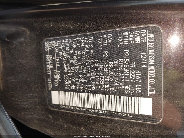 2015 Nissan Juke Sl მანქანა იყიდება აუქციონზე, vin: JN8AF5MV5FT556578, აუქციონის ნომერი: 45102091