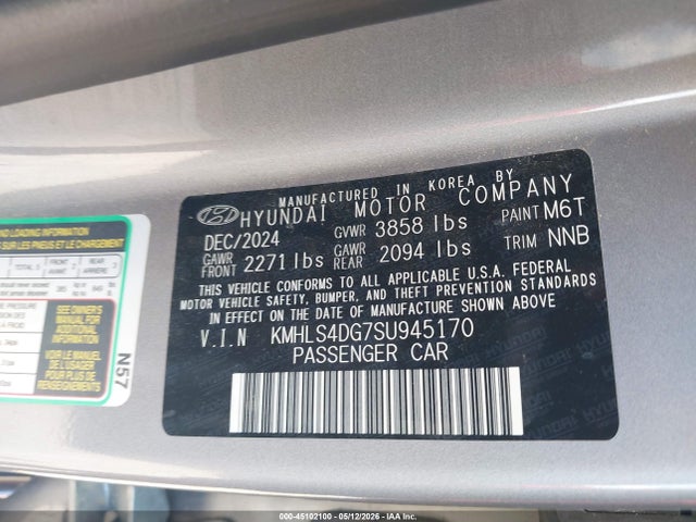 Aukcja sprzedaży 2025 Hyundai Elantra Sel Convenience, vin: KMHLS4DG7SU945170, numer aukcji: 45102100