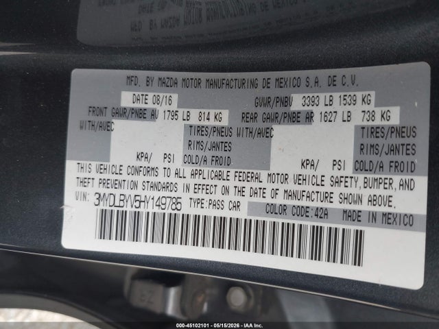 45102101 :رقم المزاد ، 3MYDLBYV5HY149785 vin ، 2017 Toyota Yaris Ia مزاد بيع
