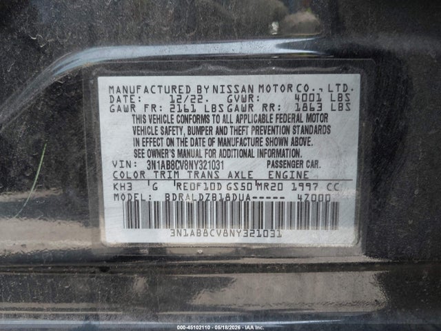 3N1AB8CV8NY321031 Nissan Sentra Sv Xtronic Cvt