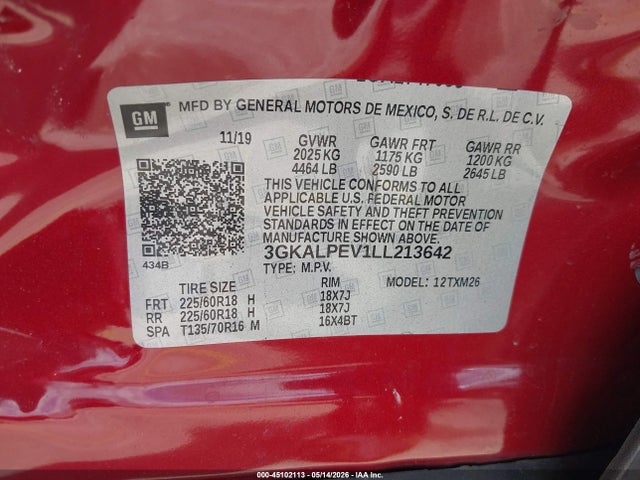 Aukcja sprzedaży 2020 Gmc Terrain Fwd Slt, vin: 3GKALPEV1LL213642, numer aukcji: 45102113