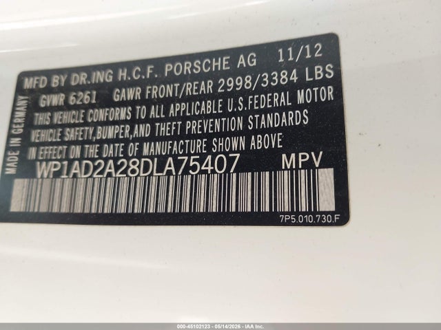Продаж на аукціоні авто 2013 Porsche Cayenne Gts, vin: WP1AD2A28DLA75407, номер лоту: 45102123