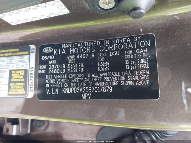 Aukcja sprzedaży 2011 Kia Sportage Lx, vin: KNDPB3A25B7017879, numer aukcji: 45102124