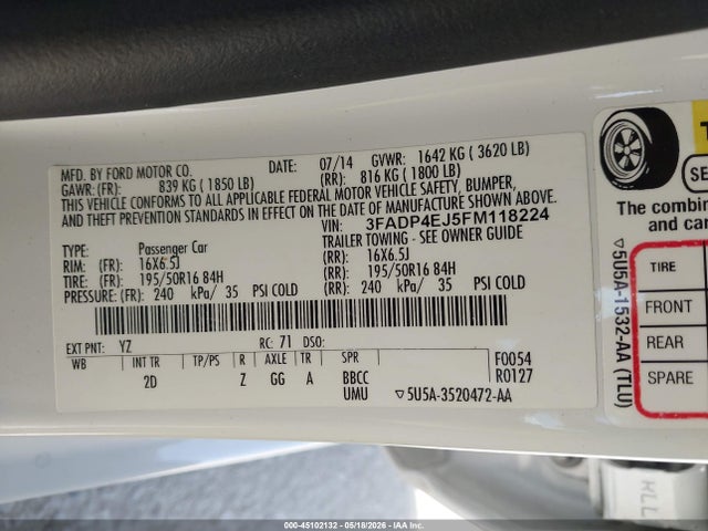 Ford FIESTA SE 2015 3FADP4EJ5FM118224 Image 9