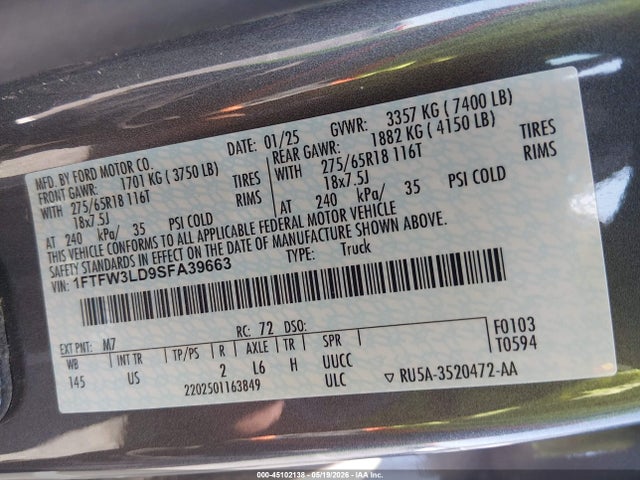 Ford F-150 Xlt 2025 1FTFW3LD9SFA39663 Image 9