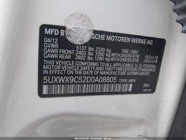 2013 Bmw X3 Xdrive28i მანქანა იყიდება აუქციონზე, vin: 5UXWX9C52D0A08805, აუქციონის ნომერი: 45102139