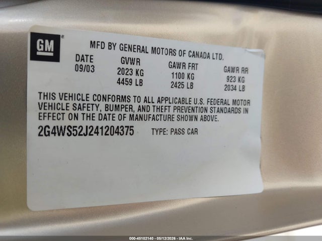 Продаж на аукціоні авто 2004 Buick Century, vin: 2G4WS52J241204375, номер лоту: 45102140