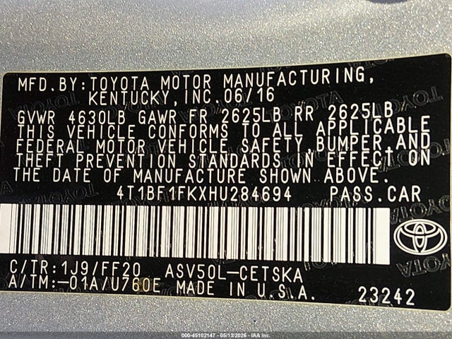 Toyota CAMRY SE 2017 4T1BF1FKXHU284694 Image 9