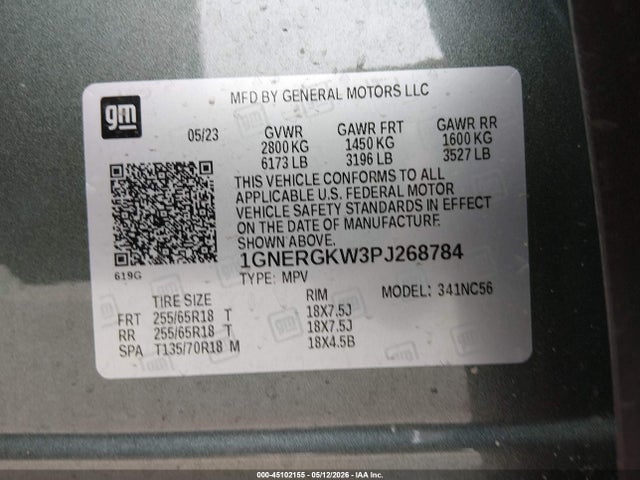 1GNERGKW3PJ268784 Chevrolet Traverse Fwd Lt Cloth