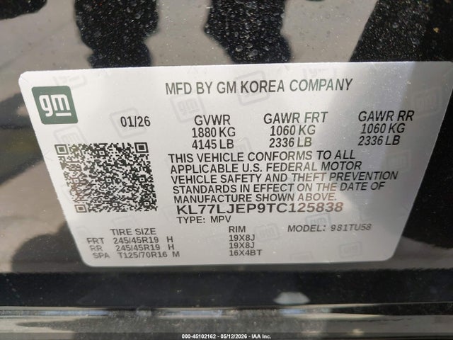 KL77LJEP9TC125838 Chevrolet Trax Fwd 2rs