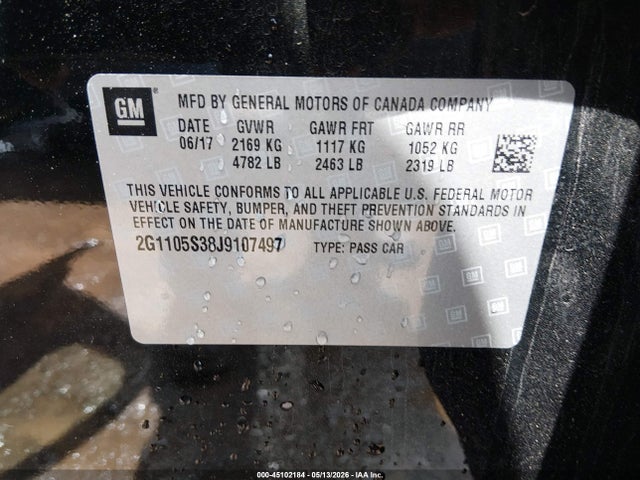 Aukcja sprzedaży 2018 Chevrolet Impala 1lt, vin: 2G1105S38J9107497, numer aukcji: 45102184