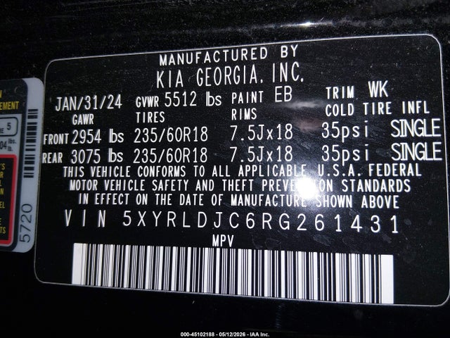 5XYRLDJC6RG261431 KIA SORENTO S