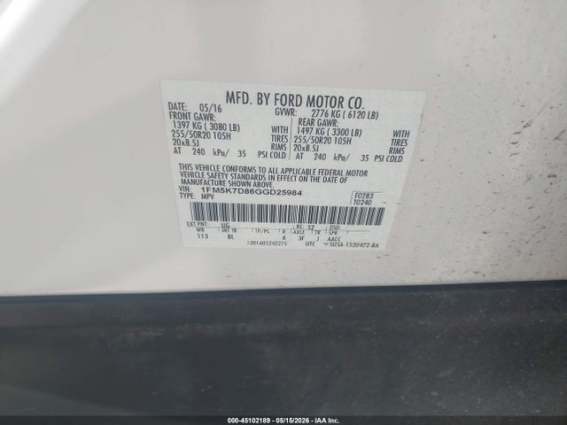 Ford EXPLORER XLT 2016 1FM5K7D86GGD25984 Image 9