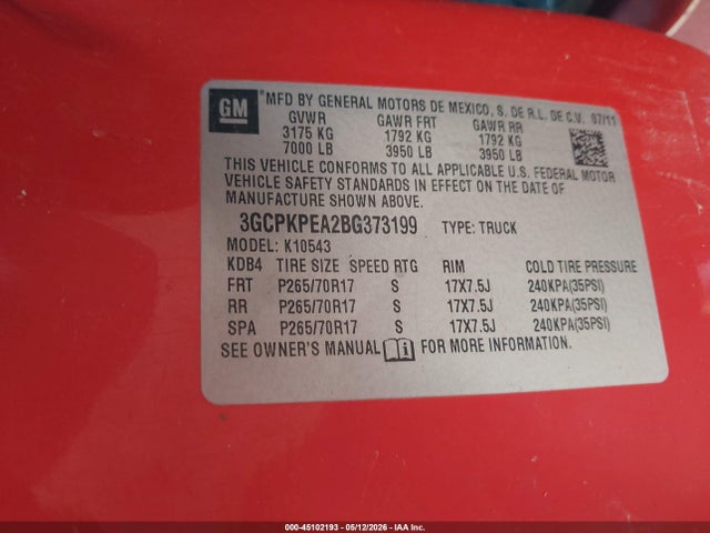 Продаж на аукціоні авто 2011 Chevrolet Silverado 1500 Work Truck, vin: 3GCPKPEA2BG373199, номер лоту: 45102193