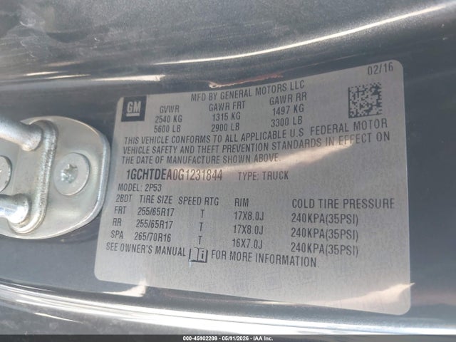 Продаж на аукціоні авто 2016 Chevrolet Colorado Z71, vin: 1GCHTDEA0G1231844, номер лоту: 45102209