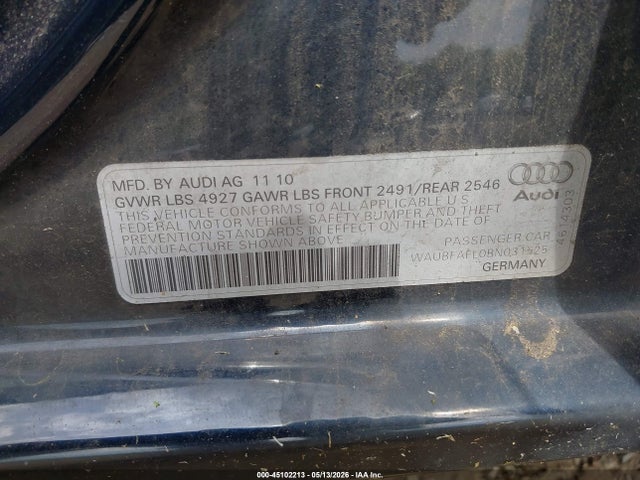 45102213 :رقم المزاد ، WAUBFAFL0BN031525 vin ، 2011 Audi A4 2.0t Premium مزاد بيع