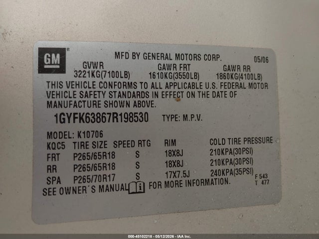 Продажа на аукционе авто 2007 Cadillac Escalade Standard, vin: 1GYFK63867R198530, номер лота: 45102218