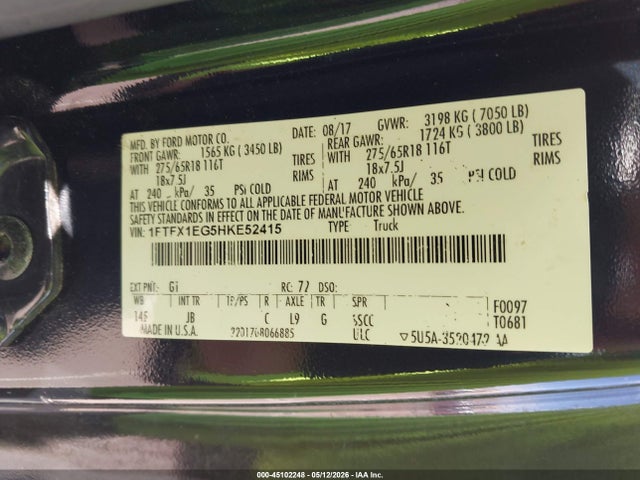 Ford F-150 Xlt 2017 1FTFX1EG5HKE52415 Image 9