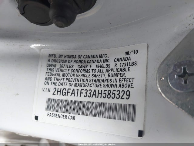 Продаж на аукціоні авто 2010 Honda Civic Vp, vin: 2HGFA1F33AH585329, номер лоту: 45102253