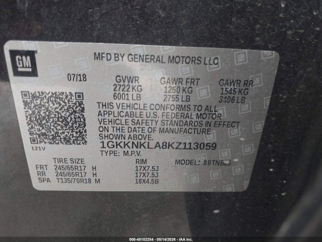 2019 Gmc Acadia Sle-1 მანქანა იყიდება აუქციონზე, vin: 1GKKNKLA8KZ113059, აუქციონის ნომერი: 45102254