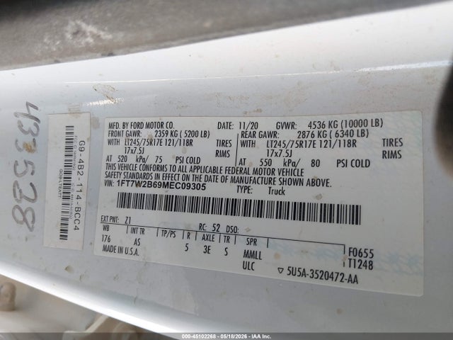 45102268 :رقم المزاد ، 1FT7W2B69MEC09305 vin ، 2021 Ford F-250 Xl مزاد بيع