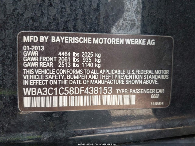 Aukcja sprzedaży 2013 Bmw 328i, vin: WBA3C1C58DF438153, numer aukcji: 45102282